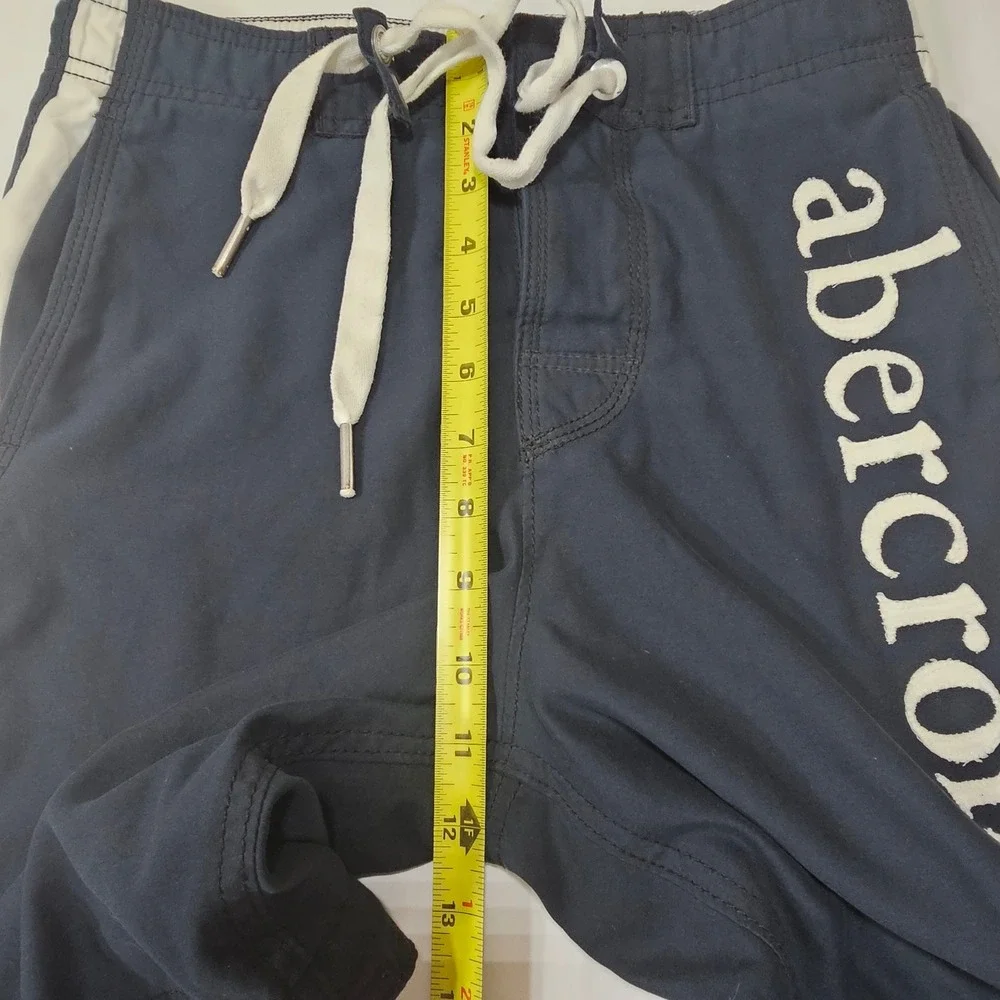 Abercrombie Kids Boys Navy Blue White Stripe Logo Swim Trunks Board Short Medium